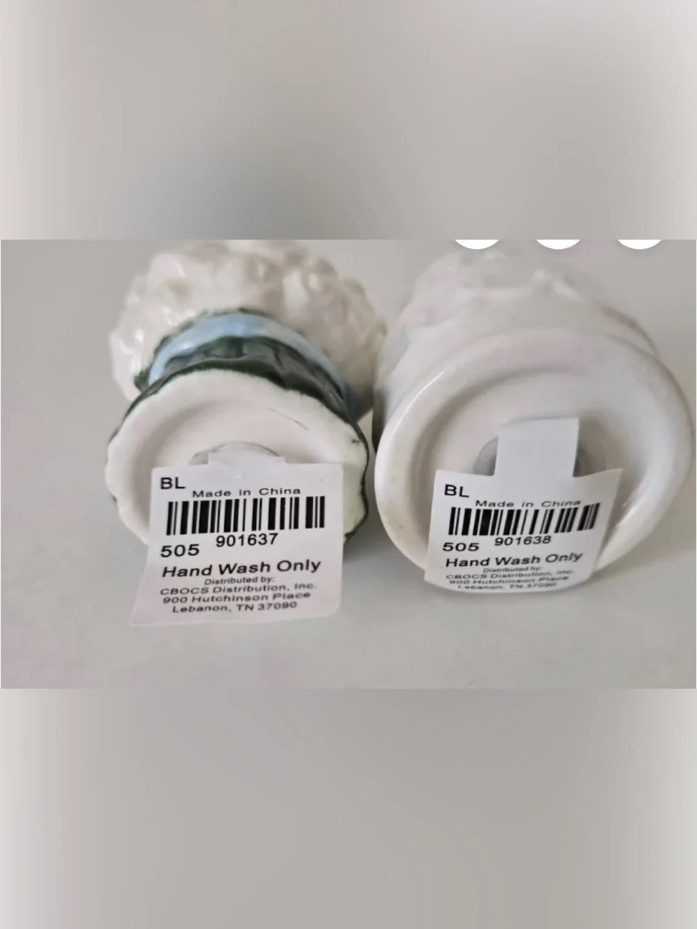 Ceramic Floral wedding Bouquet Salt and Pepper Shaker Set - White and Blue